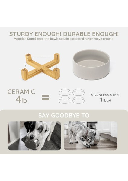 Beyaz S 400ML Seramik Köpek Kedi Kase Mama Su Seti Ahşap Standlı Büyük Kapasiteli Kaymaz Dökülme Yok Besleyici Bulaşık Köpek Besleme Pet Malzemeleri (Yurt Dışından) fiyatları