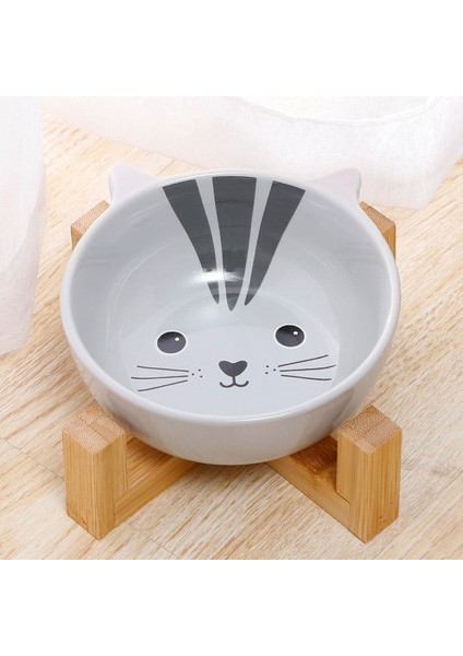 Gri Kedi Seramik Köpek Kase Yükseltilmiş Yuvarlak Köpek Kedi Kase Hiçbir Dökülme Pet Yemek Su Besleme Için Sevimli Karikatür Baskılı Pet Köpek Yükseltilmiş Çanak (Yurt Dışından)
