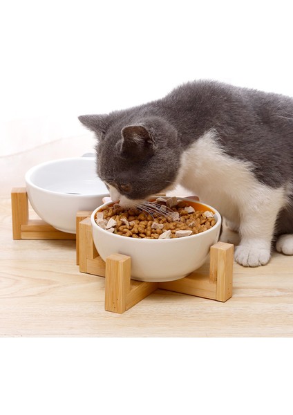 Gri Kedi Seramik Köpek Kase Yükseltilmiş Yuvarlak Köpek Kedi Kase Hiçbir Dökülme Pet Yemek Su Besleme Için Sevimli Karikatür Baskılı Pet Köpek Yükseltilmiş Çanak (Yurt Dışından) fiyatları