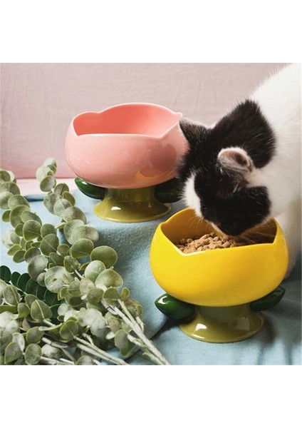 A-Kırmızı Plaka Sevimli Seramik Kedi Kase Yüksek Ayak Plakası Kaymaz Çiçek Şekli Köpek Yavrusu Besleyici Besleme Maması Su Koruma Servikal Evcil Hayvan Malzemeleri (Yurt Dışından) indirimleri