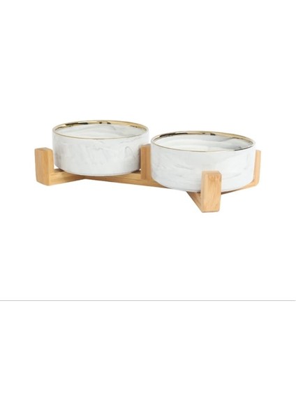 Mermer 2 Gri G Seramik Hayvan Kasesi Ahşap Standlı Dökülmez Pet Seramik Çift Kase Köpek Kedi Maması Su Besleyici Kediler Küçük Köpekler Evcil Hayvan Mama Kabı (Yurt Dışından)