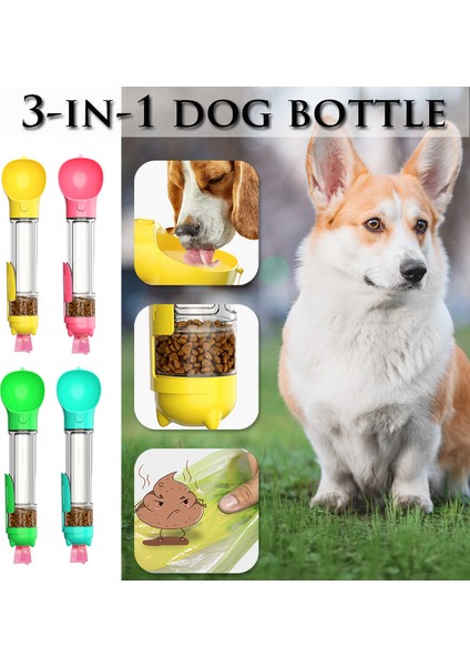 Yeşil 500ML Yiyecek Kutusu ile 500ML Taşınabilir Kedi Köpek Su Şişesi Mama Besleyici Tiryakisi Kaka Dağıtıcı 3 In 1 Sızdırmaz Çok Fonksiyonlu Köpek Suluk Şişesi (Yurt Dışından)