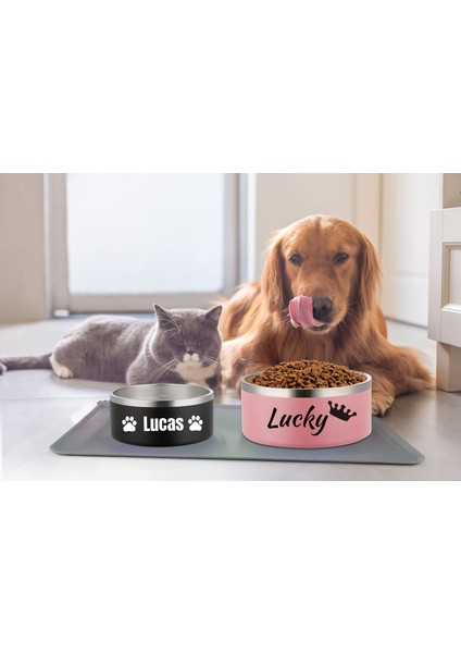 Siyah S 32OZ (950ML) Kişiselleştirilmiş Köpek Kedi Kaseleri Büyük Küçük Köpekler Için Paslanmaz Çelik Evcil Hayvan Mama Kabı Özel Isimler Besleme Kasesi (Yurt Dışından) modelleri