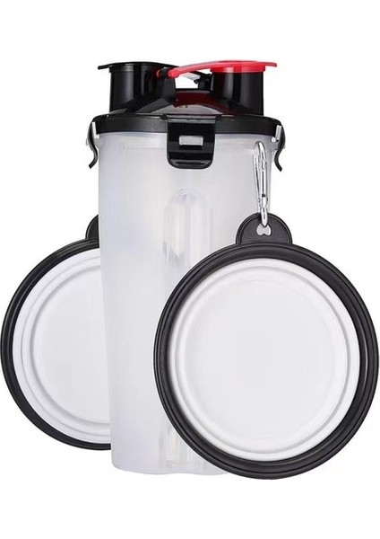 Beyaz 2 In 1 Pet Seyahat Su Şişesi Katlanabilir Köpek Besleme Kasesi Içecek Kupası Gıda Kabı Silikon Açık Taşınabilir Köpek Kedi Besleyici (Yurt Dışından)