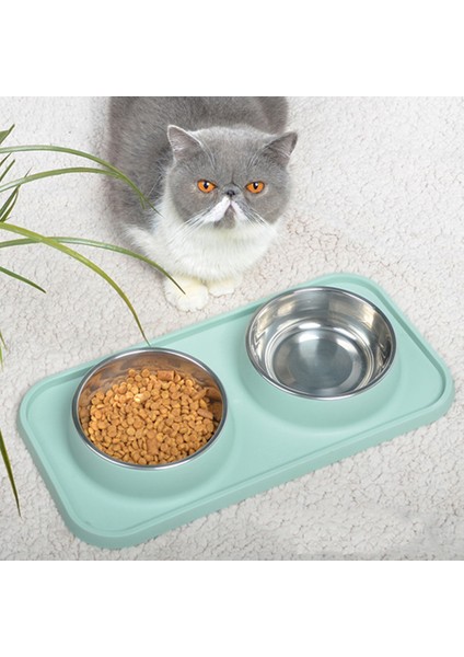 Mavi Çift Köpek Kase Paslanmaz Çelik Pet Köpek Besleyici Kase Hiçbir Dökülme ile Köpek Maması Kase Kaymaz Silikon Mat Yavru Küçük Orta Köpek Için (Yurt Dışından) modelleri