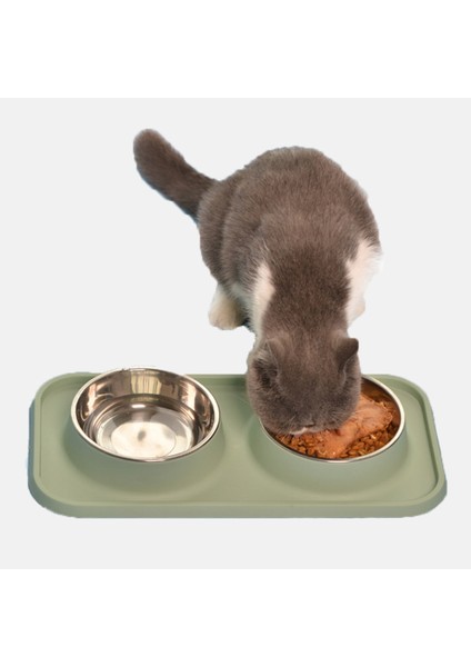 Mavi Çift Köpek Kase Paslanmaz Çelik Pet Köpek Besleyici Kase Hiçbir Dökülme ile Köpek Maması Kase Kaymaz Silikon Mat Yavru Küçük Orta Köpek Için (Yurt Dışından) fırsatları