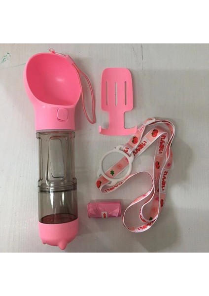 Pembe Yiyecek Kutusu ile 300 ml 4 In 1 Taşınabilir Kedi Köpek Su Şişesi Mama Besleyici Tiryakisi Kaka Dağıtıcı Açık Pet Suluk Seyahat Şişe Köpek Aksesuarları Temini (Yurt Dışından)