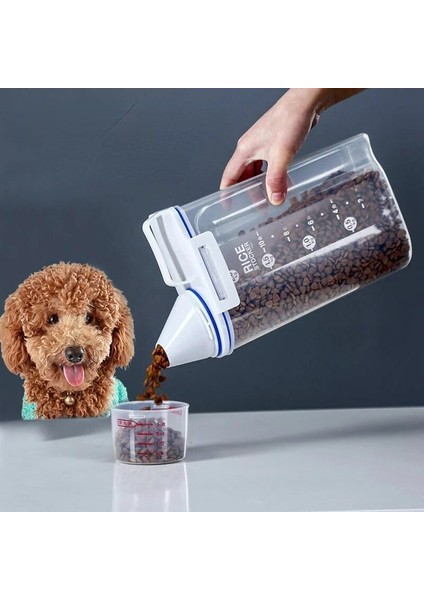 1.5kg Beyaz 1.5kg/2kg Köpek Kedi Maması Kovası Plastik Depolama Tankı Ölçüm Kabı Konteyner Nem Geçirmez Mühürlü Kavanoz Evcil Hayvan Malzemeleri Aksesuarları (Yurt Dışından)