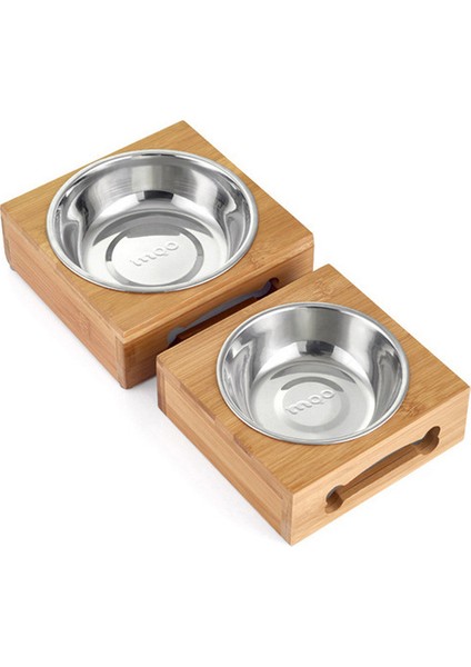 1 Paslanmaz Çelik M Pet Köpek Kase Kedi Kaseleri Paslanmaz Çelik / Seramik Besleme Suluklar Kombinasyonu Bambu Çerçeve Ciotol Evcil Hayvan Aksesuarları (Yurt Dışından)