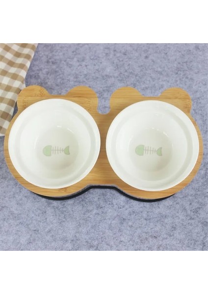 Kılçık S Yeni High-End Hayvan Mama Kabı Bambu Raf Seramik Besleme ve Içme Kaseleri Köpekler ve Kediler Için Evcil Hayvan Besleyici Aksesuarları (Yurt Dışından)