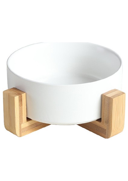 Standlı Beyaz - 400ML Seramik Çift Kase Ahşap Standlı Mama Su Kaseleri Dökülmez Köpekler Kediler Için Büyük Besleme Tabağı Köpek Yavrusu Evcil Hayvan Malzemeleri (Yurt Dışından)