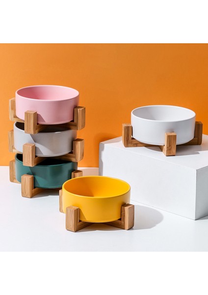 Standlı Beyaz - 400ML Seramik Çift Kase Ahşap Standlı Mama Su Kaseleri Dökülmez Köpekler Kediler Için Büyük Besleme Tabağı Köpek Yavrusu Evcil Hayvan Malzemeleri (Yurt Dışından) fiyatları