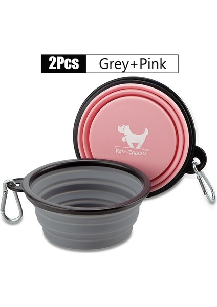 Pembe Gri 350ML 1000ML/350ML Büyük Katlanabilir Köpek Pet Katlanır Silikon Kase Açık Seyahat Taşınabilir Köpek Maması Kabı Besleyici Bulaşık Kase 2 Adet (Yurt Dışından)