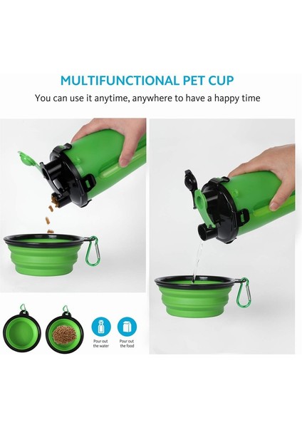 Yeşil Kase 2 In 1 Taşınabilir Pet Köpek Foling Su Şişesi Gıda Kabı Silikon Köpek Kasesi Açık Seyahat Köpekler Kedi Besleyici Fincan Kase Seti (Yurt Dışından) modelleri