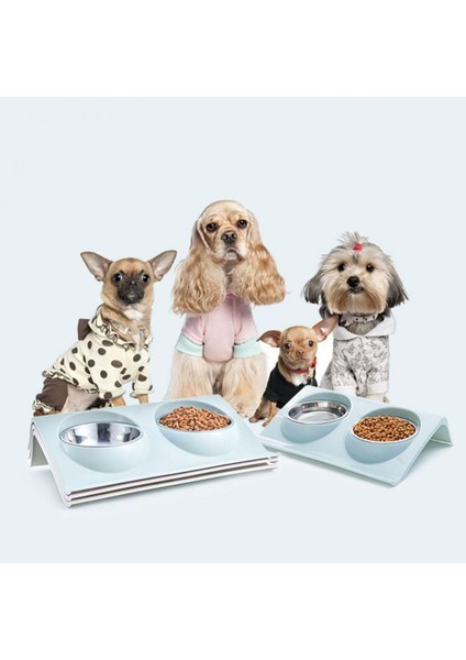 Mavi Çift Kase Tasarım Paslanmaz Çelik Köpek Kedi Yavrusu Besleme Gıda Su Tabağı Evcil Hayvan Malzemeleri Yaratıcı Küçük Köpek Kase Kedi Kase Aksesuarları (Yurt Dışından) modelleri