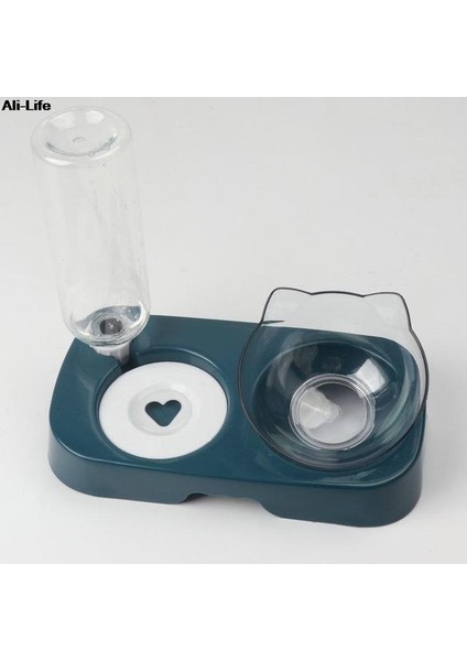 Evcil Hayvan Kedi Kasesi Otomatik Besleyici 2'si 1 Arada Köpek Kedi Maması Kasesi Su Çeşmesi Çift Kase Içme Yükseltilmiş Stand Çanak Kase (Yurt Dışından)
