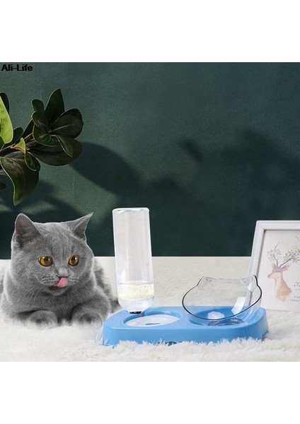 Evcil Hayvan Kedi Kasesi Otomatik Besleyici 2'si 1 Arada Köpek Kedi Maması Kasesi Su Çeşmesi Çift Kase Içme Yükseltilmiş Stand Çanak Kase (Yurt Dışından) modelleri