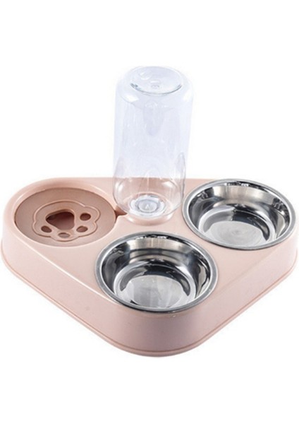 Pembe 37.5X26.5X5.2 cm 3 In 1 Pet Köpek Besleyici Kase Köpek Su Şişesi Kedi Otomatik Tiryakisi Pet Çift 3 Kase Paslanmaz Çelik Konteyner Pet Malzemeleri (Yurt Dışından)