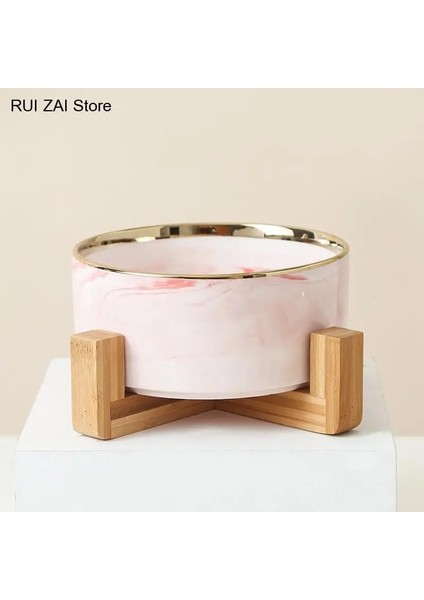 Beyaz Pembe Set M - 850ML Büyük Düz Yüzlü Kediler Yavru Köpekler Için Evcil Hayvan Besleyici Mermer Seramik Köpek Kasesi Ahşap Standlı Kedi Maması ve Su Kasesi Tabağı Ağır Ağırlık (Yurt Dışından) indirimleri