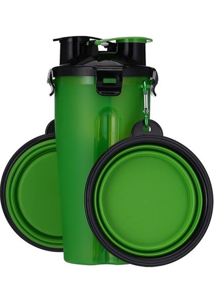 Set2 Yeşil 2 In 1 Pet Seyahat Mama ve Su Bardağı Şişe Taşınabilir Katlanabilir Kase Köpek Maması Kabı Pet Kedi Besleyici (Yurt Dışından)
