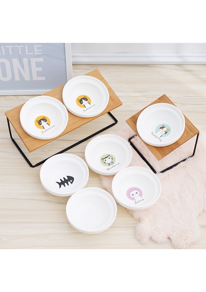 Resim Olarak S Sevimli Kedi Kase High-End Hayvan Mama Kabı Bambu Raf Seramik Köpekler ve Kediler Için Besleme ve Içme Kaseleri Evcil Hayvan Besleyici Köpek Çift Kaseler (Yurt Dışından) fiyatları