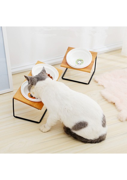 Resim Olarak S Sevimli Kedi Kase High-End Hayvan Mama Kabı Bambu Raf Seramik Köpekler ve Kediler Için Besleme ve Içme Kaseleri Evcil Hayvan Besleyici Köpek Çift Kaseler (Yurt Dışından) indirimleri