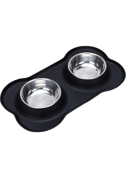 Siyah S Çift Pet Kaseler Köpek Maması Su Besleyici Paslanmaz Çelik Pet Içme Bulaşık Besleyici Kedi Köpek Besleme Malzemeleri (Yurt Dışından)