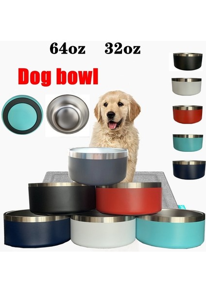 Stil 5 64OZ 32OZ 64OZ Köpek Kase Çift Duvar Kaymaz Paslanmaz Çelik Pet Köpek Maması Besleyici Su Kasesi Orta Büyük Evcil Hayvanlar Için (Yurt Dışından) fiyatları