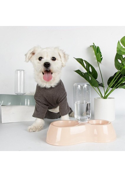 Gri Mavi Pet Otomatik Su Sebili Içme Suyu Şişesi ile Köpek Kedi Çift Kase Su Çeşmesi Yemek Için Içme Köpek Malzemeleri (Yurt Dışından) modelleri