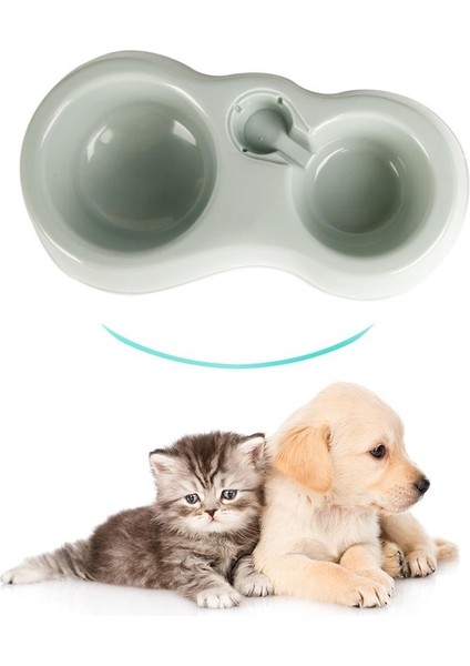 Gri Mavi Pet Otomatik Su Sebili Içme Suyu Şişesi ile Köpek Kedi Çift Kase Su Çeşmesi Yemek Için Içme Köpek Malzemeleri (Yurt Dışından) fırsatları