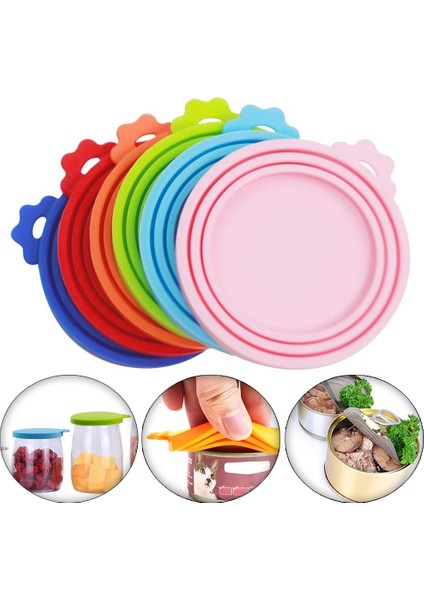 Koyu Mavi Kaşık Yeniden Kullanılabilir 3 In 1 Pet Gıda Kutusu Silikon Kapak Köpekler Kediler Depolama Teneke Kapak Kapağı Mühür Kapak Evcil Hayvan Malzemeleri Uygun 9 Cm/8 Cm/7 cm (Yurt Dışından)