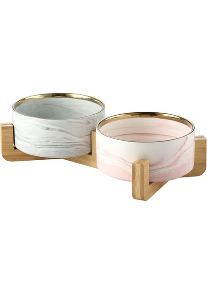 Pembe Stand 400 ml Küçük Kedi Ebru Seramik Çift Kase Köpek Kedi Yavrusu Su Gıda Içme Besleyici Küçük Hayvan Dağıtıcı Çok Fonksiyonlu Evcil Hayvan Ürünü # P005 (Yurt Dışından)