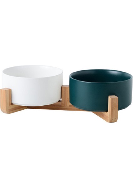 2WHITEGRE Seramik Hayvan Mama Kabı Ahşap Standı ile Hiçbir Dökülme Pet Seramik Çift Kase Köpek Kedi Maması Su Besleyici Kediler Küçük Köpekler Evcil Hayvan Mama Kabı (Yurt Dışından)