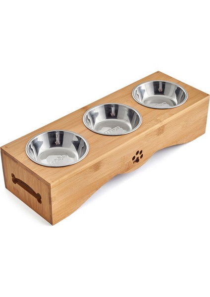 3 Paslanmaz Çelik M Pet Köpek Kedi Kase Seramik Kase Bambu Ahşap Masa Bir Yavru Kedi Kaymaya Dayanıklı Çift Kase Küçük Köpek Maması Kase (Yurt Dışından)