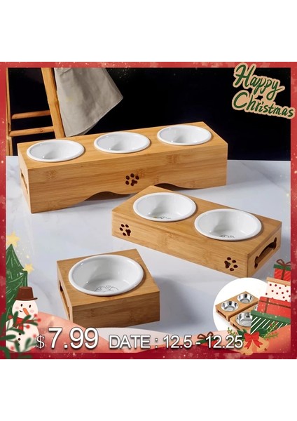3 Paslanmaz Çelik M Pet Köpek Kedi Kase Seramik Kase Bambu Ahşap Masa Bir Yavru Kedi Kaymaya Dayanıklı Çift Kase Küçük Köpek Maması Kase (Yurt Dışından) fiyatları