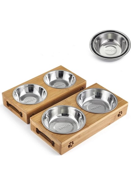 3 Paslanmaz Çelik M Pet Köpek Kedi Kase Seramik Kase Bambu Ahşap Masa Bir Yavru Kedi Kaymaya Dayanıklı Çift Kase Küçük Köpek Maması Kase (Yurt Dışından) fırsatları