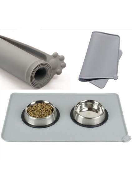Gri 47 cm x 30 cm Pet Mat Köpek ve Kedi Besleme Matı Köpek Su Geçirmez Besleyici Placemat Köpek Silikon Kase Pedi Evcil Hayvan Aksesuarları Kedi Maması Pedi Yıkanabilir (Yurt Dışından) fiyatları