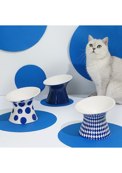 Mavi 135X135X110MM Kedi Yükseltilmiş Seramik Kase Iskandinav Küçük Köpekler Gıda Su Besleme Kaseleri Pet Kaymaz Boyun Koruma Yüksek Ayak Içme Yeme Besleyiciler (Yurt Dışından) fırsatları