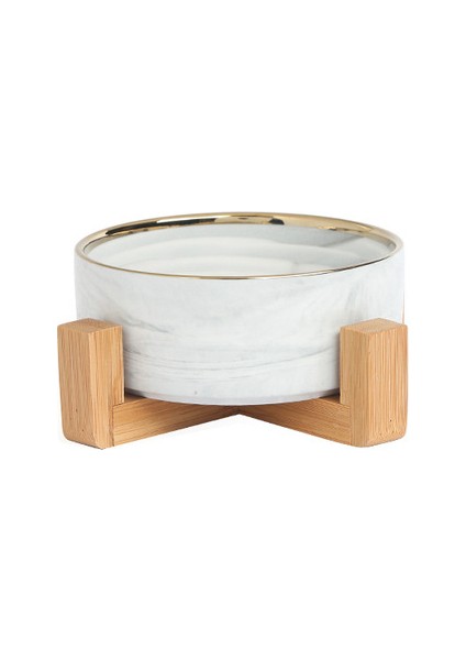 Beyaz x Altın x Stand S - 400ML Büyük Düz Yüzlü Kediler Için Evcil Hayvan Besleyici Yavru Köpekler Mermer Seramik Köpek Kasesi Ahşap Standlı Kedi Maması ve Su Kaseleri Ağır Ağırlık (Yurt Dışından)