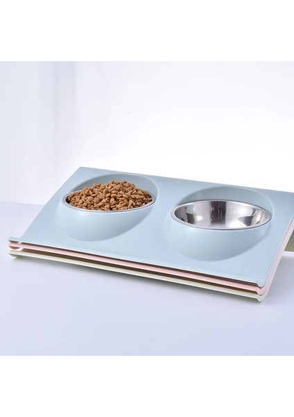 Mavi S Çift Kaseler Pet Köpek Kedi Besleme Istasyonu Paslanmaz Çelik Su Mama Kaseleri Köpekler Kediler Için Besleyici Çözüm Malzemeleri (Yurt Dışından) indirimleri
