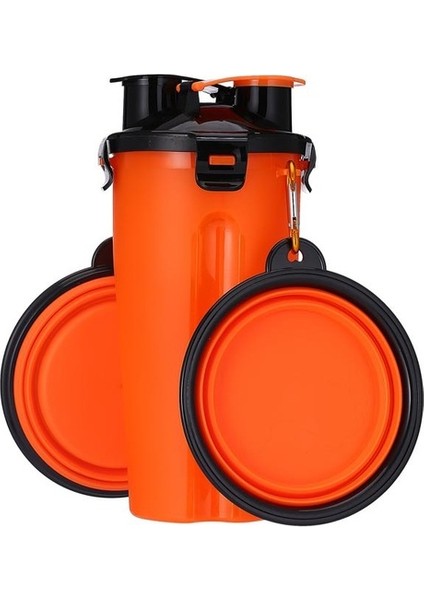 Set2 Turuncu 2 In 1 Pet Seyahat Mama ve Su Bardağı Şişe Taşınabilir Katlanabilir Kase Köpek Maması Kabı Pet Kedi Besleyici (Yurt Dışından)