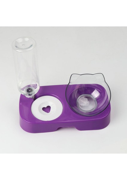 Mor Şeffaf Pet Köpek Kasesi Otomatik Besleyici 2'si 1 Arada Köpek Kedi Maması Su Çeşmesi Çift Kase Içme Yükseltilmiş Stand Bulaşık Kaseleri (Yurt Dışından)