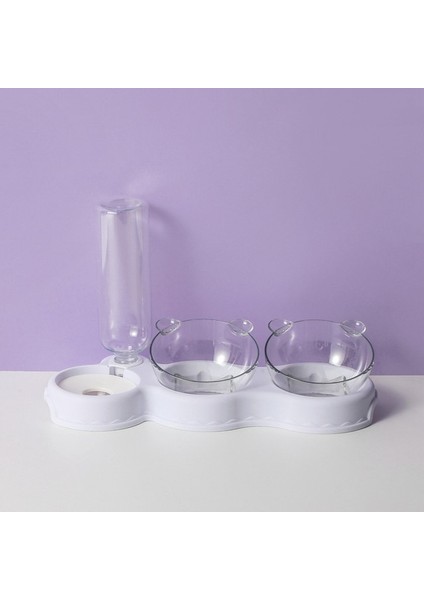 3 Beyaz 3'ü 1 Arada Pet Kedi Kase Otomatik Besleyici Köpek Kedi Maması Kase Su Çeşmesi Çift Kase Içme Yükseltilmiş Standı Çanak Kaseler Kediler Için (Yurt Dışından)