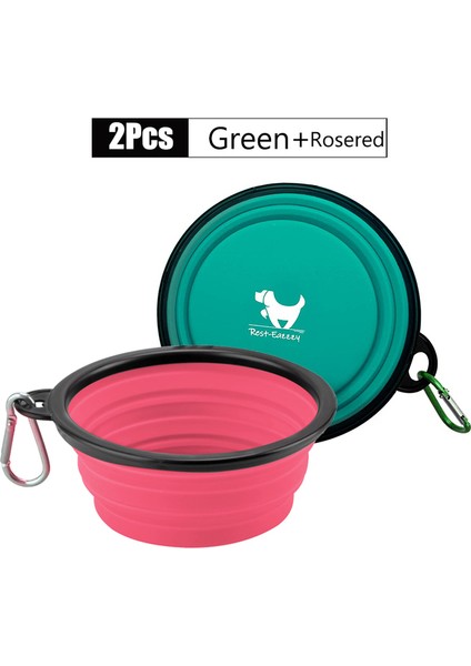 Yeşil Gül Kırmızısı 350ML 2'li Paket Seyahat Için Katlanabilir Köpek Kaseleri Köpekler Için Taşınabilir Su Kasesi Seyahat Kamp Için 2 Karabina ile Yürüyüş (Yurt Dışından)