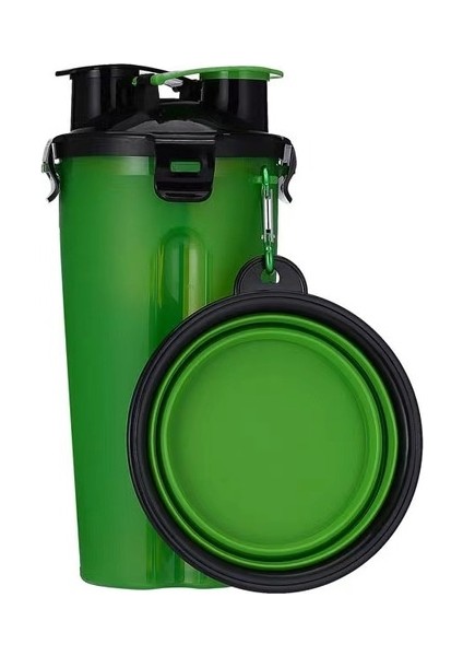 Yeşil 2 In 1 Pet Seyahat Su Şişesi Katlanabilir Köpek Besleme Kasesi Içecek Kupası Gıda Kabı Silikon Açık Taşınabilir Köpek Kedi Besleyici (Yurt Dışından)