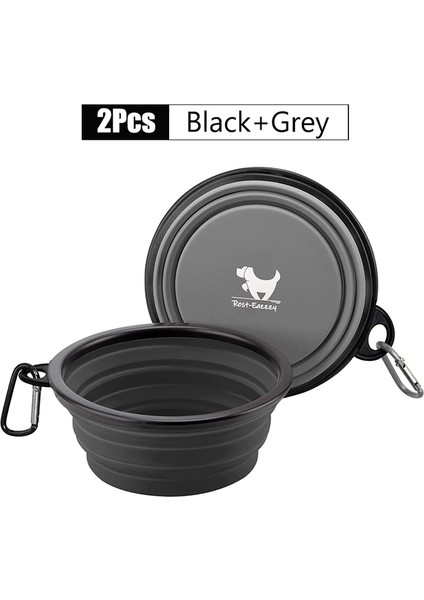 Siyah Gri 350ML 2'li Paket Seyahat Için Katlanabilir Köpek Kaseleri Köpekler Için Taşınabilir Su Kasesi Seyahat Kamp Için 2 Karabina ile Yürüyüş (Yurt Dışından)