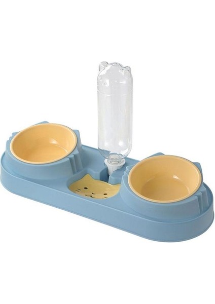 Mavi Sıradan Pet Kedi Çift Kase Devrilme Önleyici Boyun Koruma Köpek Otomatik Yiyecek Kasesi Su Sebili Kabı Gıda Su Sebili Seti (Yurt Dışından)