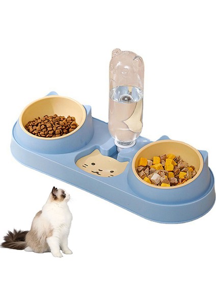 Mavi Sıradan Pet Kedi Çift Kase Devrilme Önleyici Boyun Koruma Köpek Otomatik Yiyecek Kasesi Su Sebili Kabı Gıda Su Sebili Seti (Yurt Dışından) modelleri