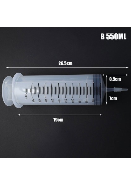 B 350/550ML Plastik Şırınga Büyük Kapasiteli Şırınga Şeffaf Yeniden Kullanılabilir Steril Ölçüm Enjeksiyon Şırıngası Besin Hidroponik (Yurt Dışından)