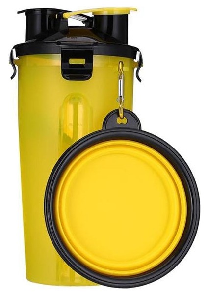 Sarı Set 2 In 1 Taşınabilir Pet Köpek Foling Su Şişesi Gıda Kabı Silikon Köpek Kasesi Açık Seyahat Köpekler Kedi Besleyici Fincan Kase Seti (Yurt Dışından)